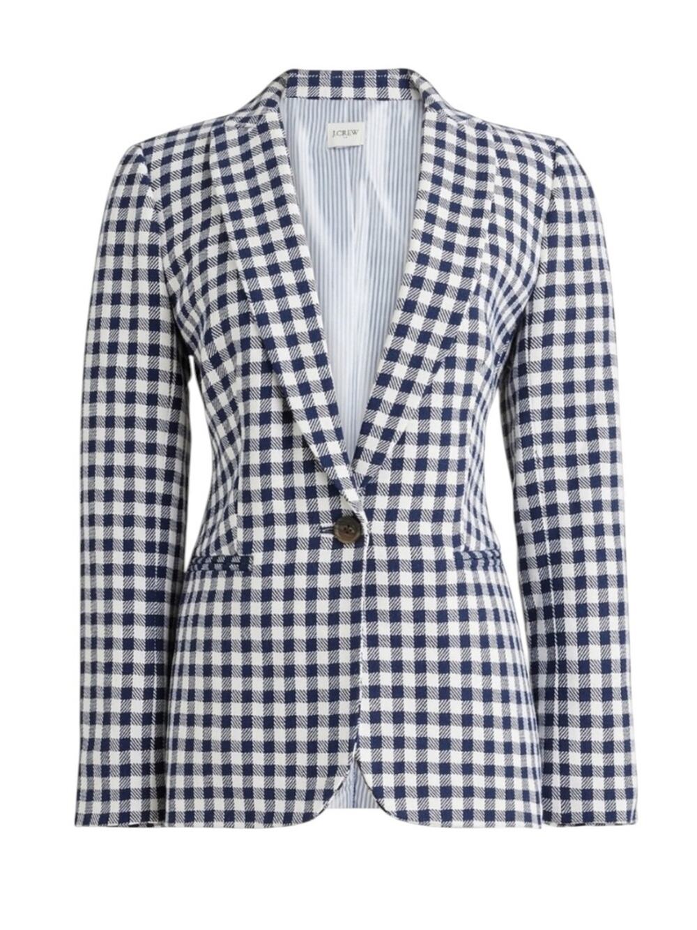 New J. Crew Factory Gingham One-button Linen Blend Tailored Blazer Size 14